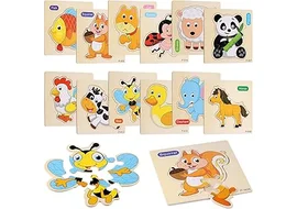 12 puzles de madera para bebes educativos